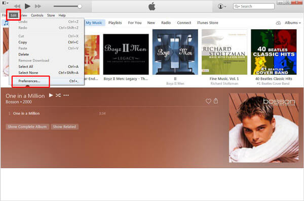 Проверьте настройки конвертации iTunes, нажав «Изменить» в верхнем меню и выбрав «Настройки»