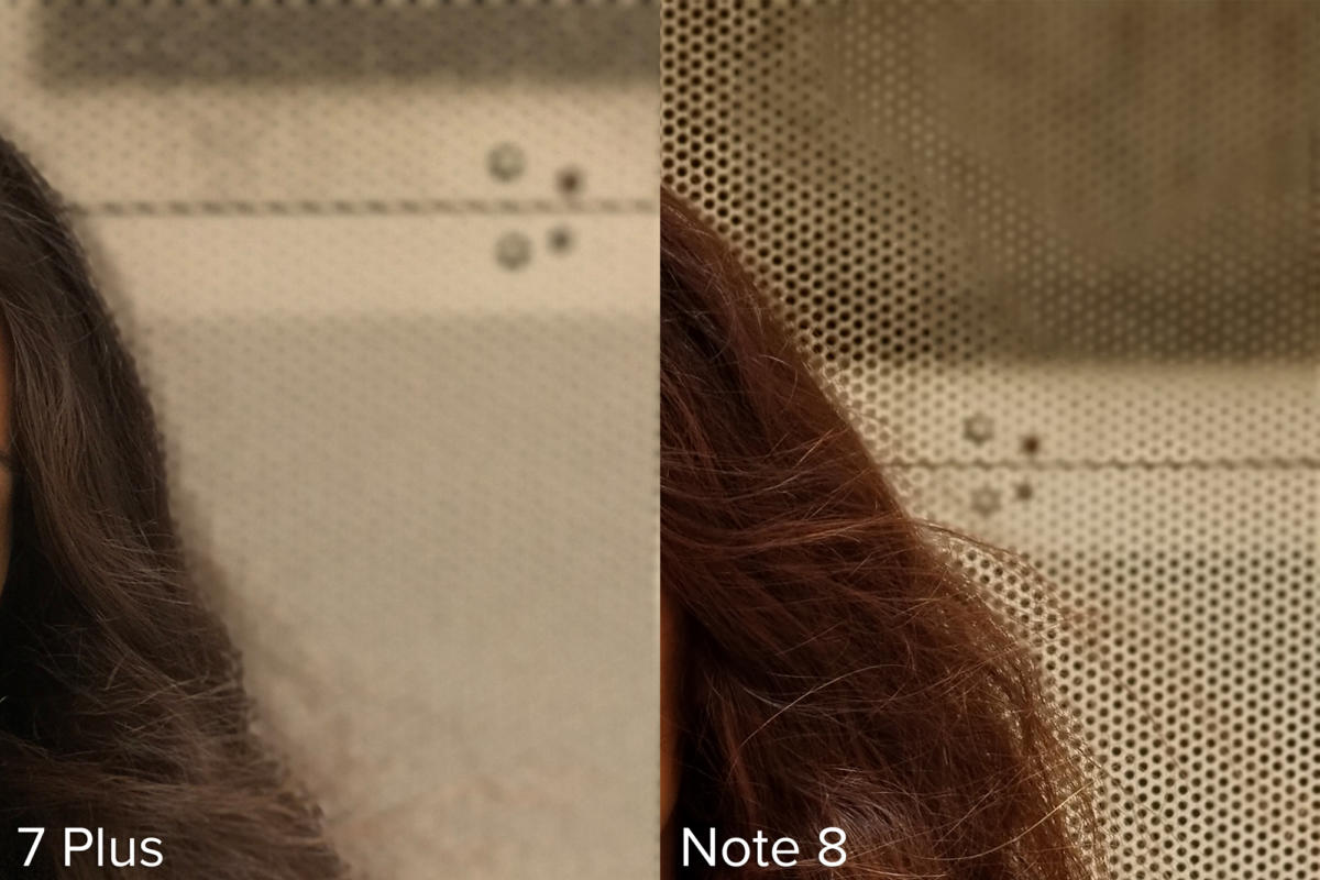Note 8 пытался - и не смог - собрать то, что должно было быть не в фокусе, что привело к странным пятнам размытия