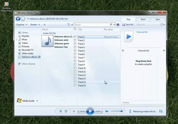 Проигрыватель Windows Media должен автоматически прочитать компакт-диск и представить аудиодорожку и основную информацию о ней
